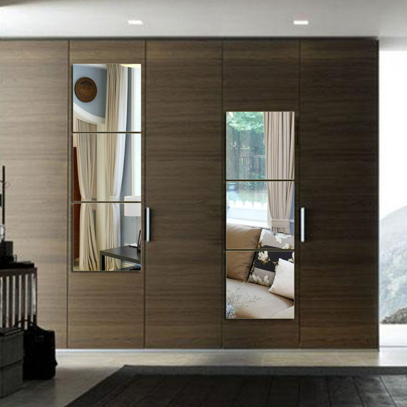 Honana BX-190 Mirror 3D Acrylic Silver Wall Sticker Decal Bathroom DIY Square Mirror Sticker