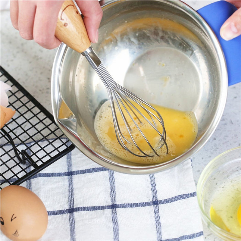 KCASA KC-EW032 Smile Wooden Handle Whisk Egg Beater Mixer Stirrer Blender Kitchen Cooking Tools