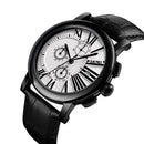 SKMEI 9196 Men Fashion Leather Strap Stopwatch Date Display Roman Numerals Sport Quartz Watch