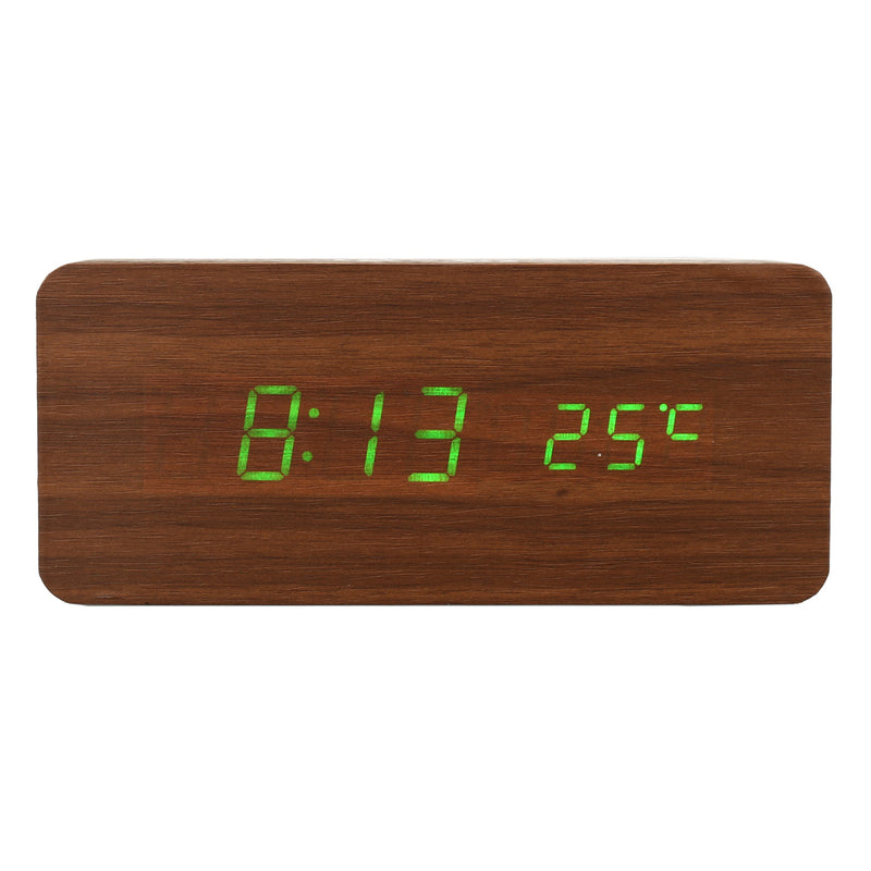 USB Sound Control Wooden Qi Wireless Phone Charger Dock Digital LED Alarm Clock