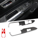 2Pcs Car Carbon Fiber Window Control Switch Panel Frame Cover Trim For Ford Mustang 15-17