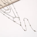 Bohemian Multi-layer Pendant Long Necklace Moon Rhinestone Chain Charm Necklace for Women