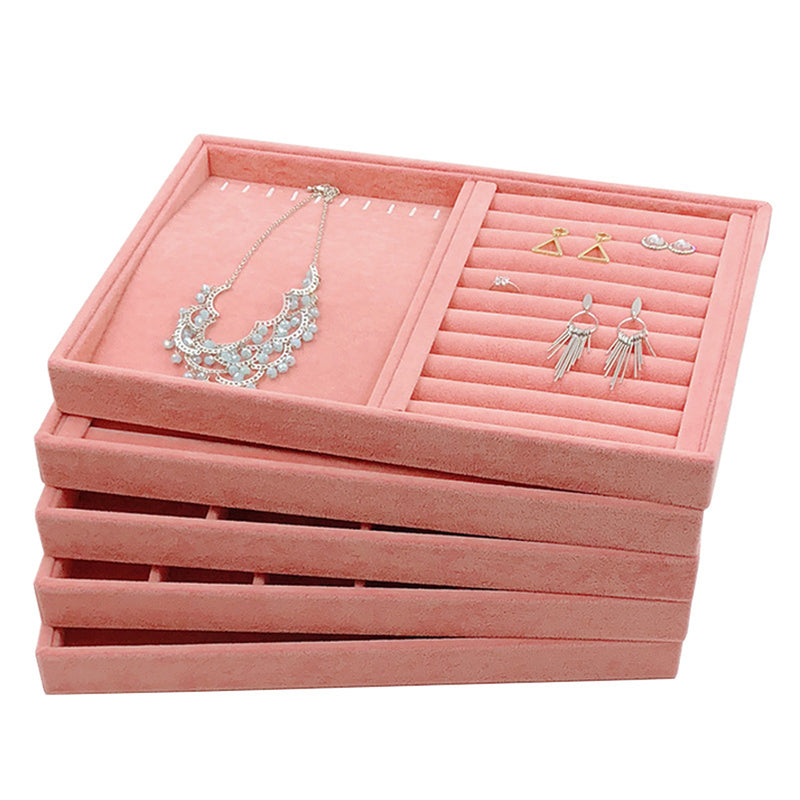 Velvet Jewelry Display Stand Tray Pink Brooch Ring Earring Holder Organizer Rack