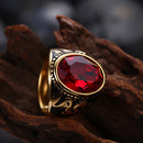 Trendy Red Glass Titanium Steel Ring Gold Plated Ball Ring for Men Women