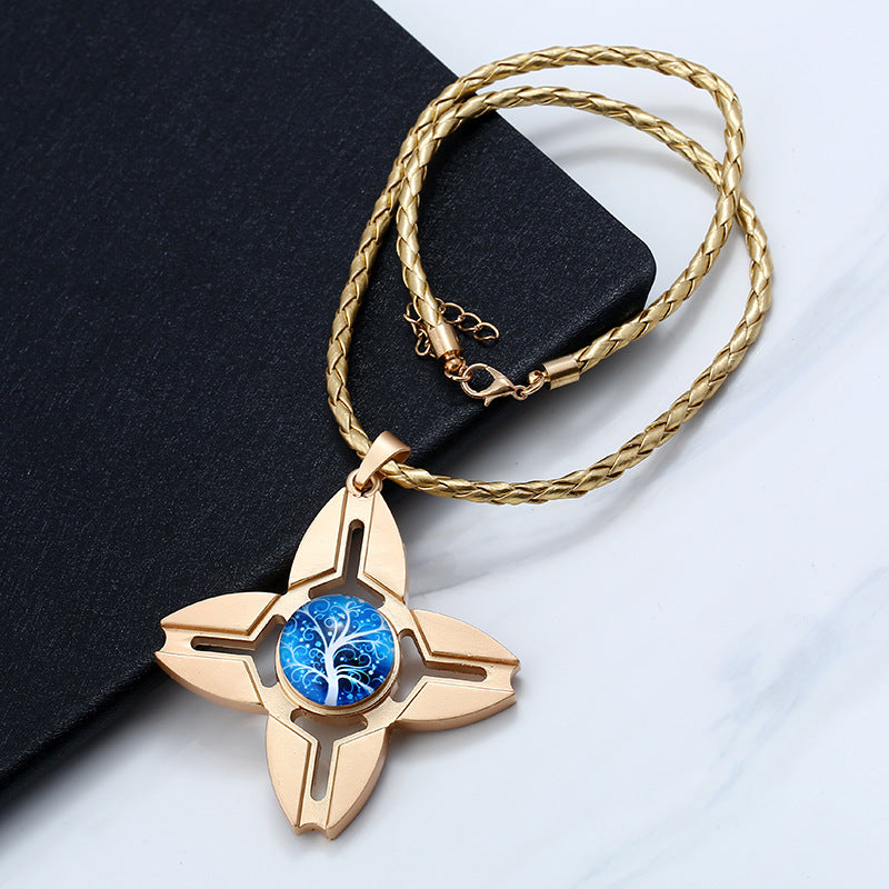 Unisex Fidget Spinner Necklace Four Leaf Crab Craws Pendant Necklace Women Men