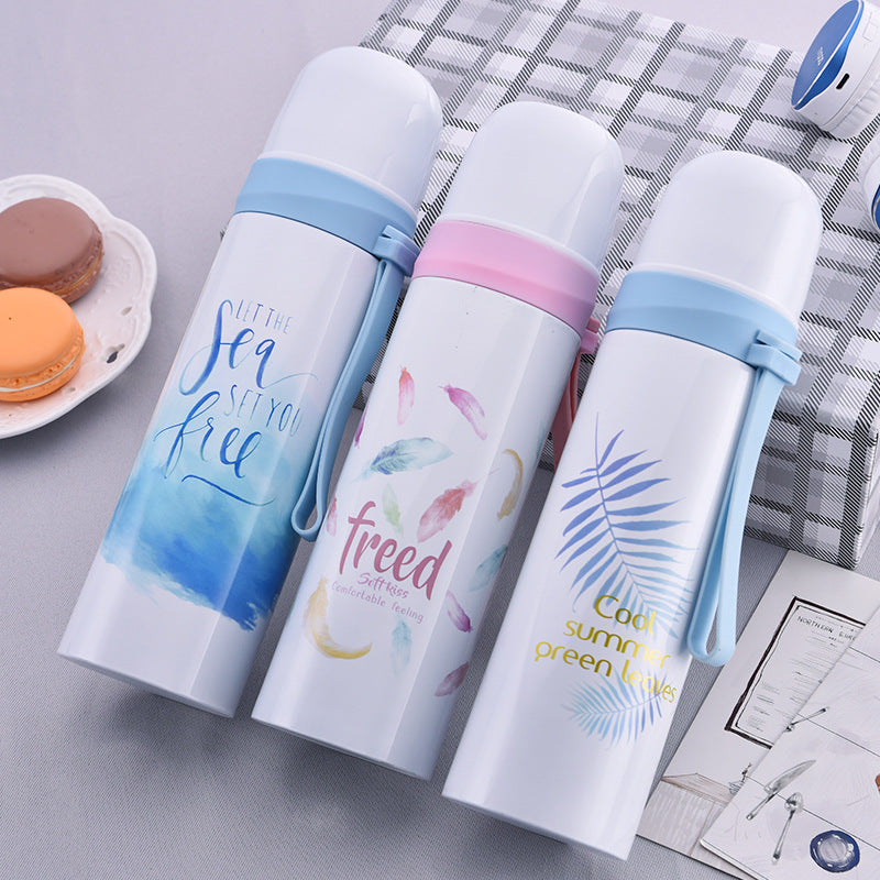 Flamingo Pattern Insulated Water Cup Portable Water Bottle Stainless Steel Material Bottle