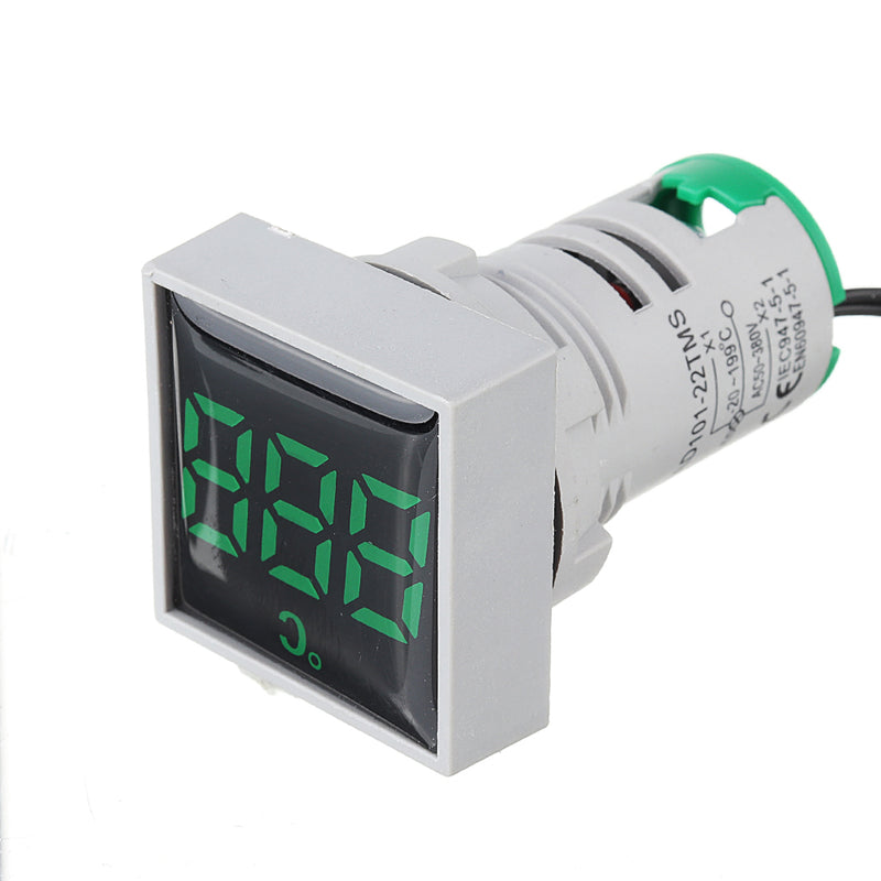 10pcs Mini Crystal Film Square Green LED Digital Thermometer Signal Light AC 50-380V 220V Temperature Meter Indicator Range -20-200 with 1m Sensor