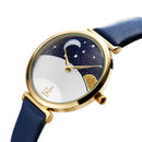 SHENGKE SK K0124 Starry Sky Good Night Stars Moon and Sun Patterns Fashion Women Leather Strap Quartz Watch