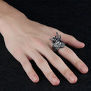 Punk Pentagram Satan Rams Stainless Steel Men Gothic Long Horn Zodiac Sheep Head Ring