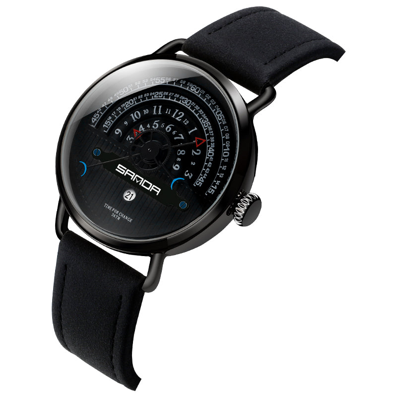 SANDA P1030 Fashion Date Display Creative Dial Fashion Men Leather Strap Quartz Watch
