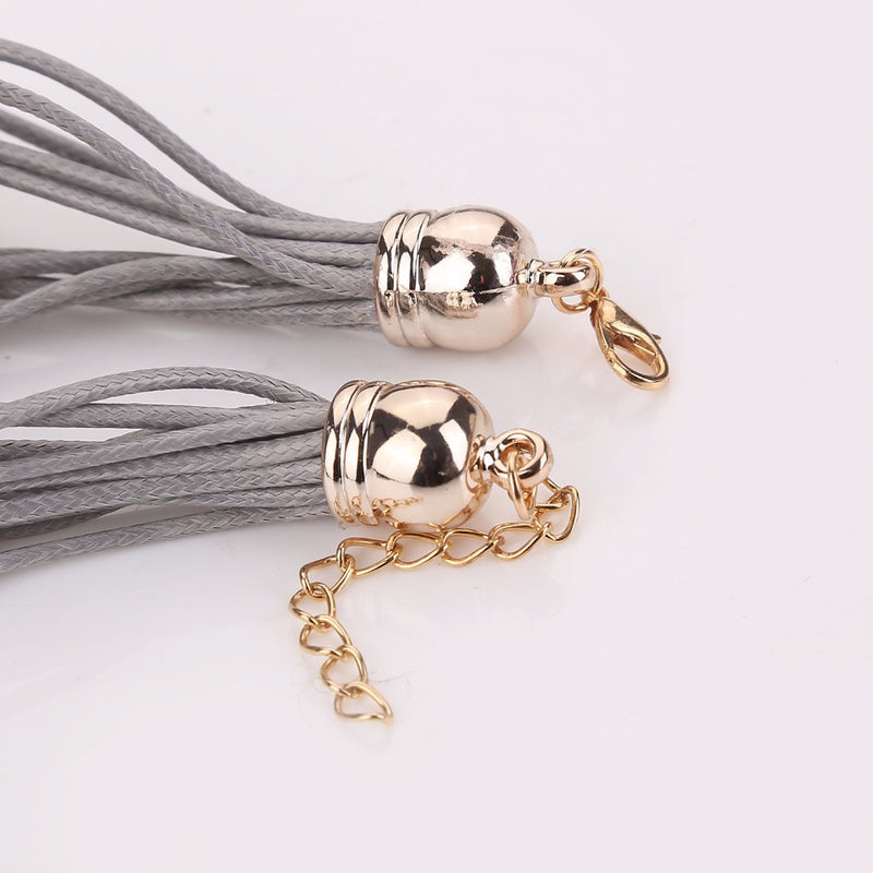 Gold Case Colorful Leather Beading Strap Ladies Dress Women Bracelet Wristband Quartz Watch