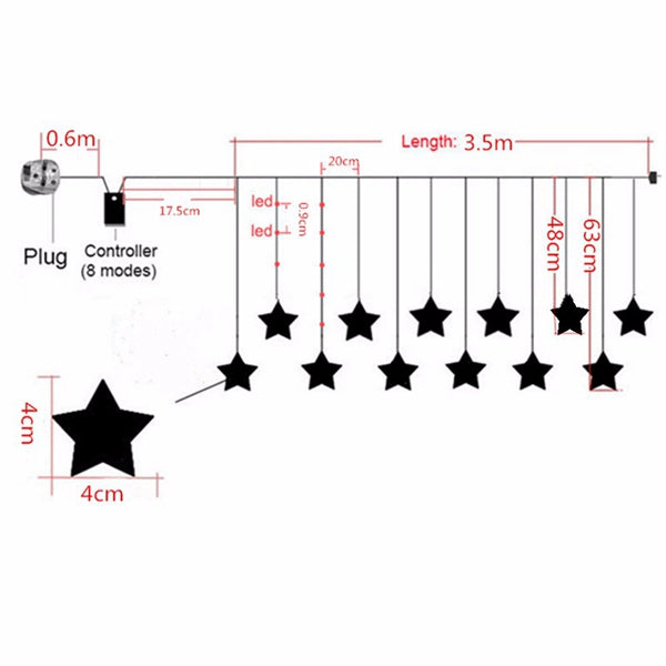 Multi 3.5M 100SMD Five-Pointed Star LED String Curtain Lights Xmas Wedding Decor 110V