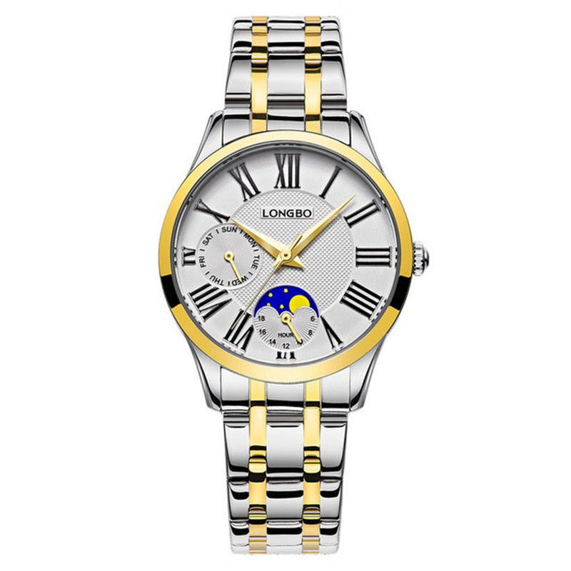 LONGBO 5013 Fashion Calendar Quartz Watches Full Steel Couple Wrist Watch