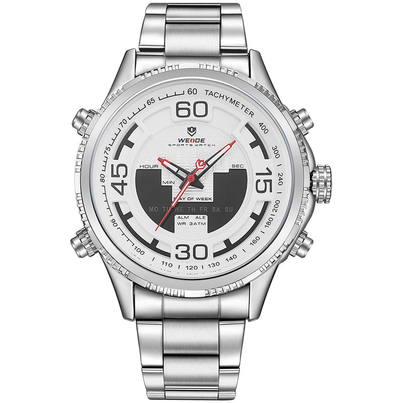WEIDE 6306 Dual Display Digital Watch Alarm Calendar Luminous Display Stainless Steel Sport Watch