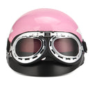 Retro Pink Motorcycle Half Face Helmet Biker Scooter With Sun Visor UV Goggles Cafe Racer