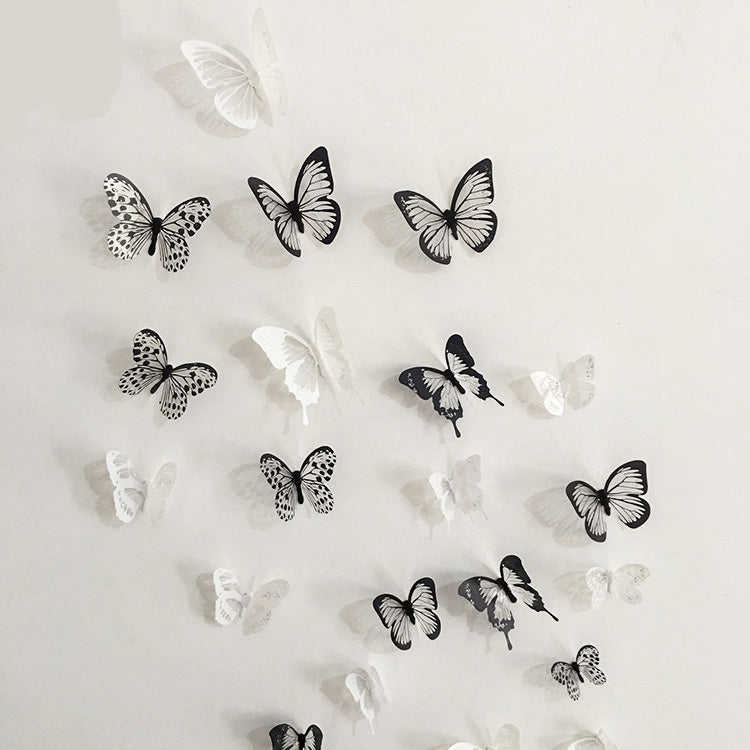 Miico 18Pcs 3D Black White Butterfly Wall Sticker Fridge Magnet Home Decor Sticker Art Applique