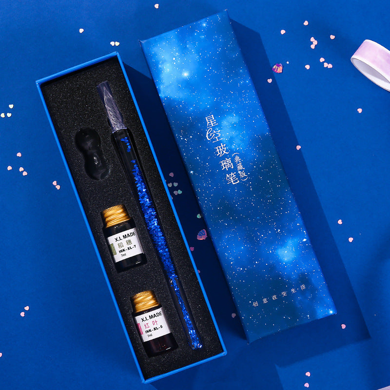 Zanmoo S0009 Dreamy Glass Dipped Ink Fountain Pen Gift Set 4/7 Pcs Per Set Creative Quick Sand Glass pen Crystal Pen Set