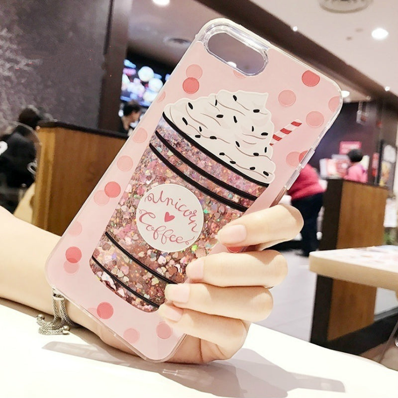 3D Cartoon Glitter Quicksand Drink Bottle Ice Cream Shiny Bling Case for iPhone 6/6s plus 7/7Plus