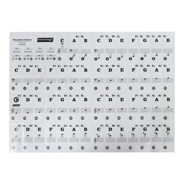 Music Keyboard Stickers & Piano Stickers 61 KEY SET Removable White Laminated Stickers
