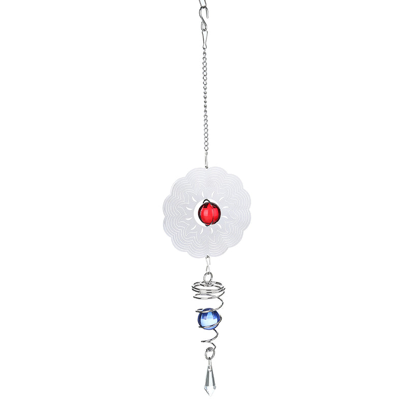 3D Metal Hanging Wind Spinner Wind Chime with H elix Tail Glass Ball Center Decorations