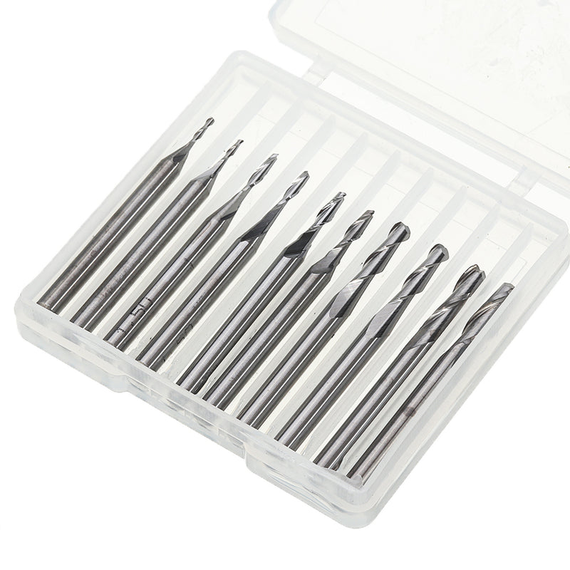 10pcs/Set Ball Nose End Milling Cutter Set Carbon Steel 1mm-3.175mm CNC Milling Cutter
