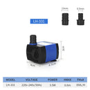 3.5W-25W Submersible Water Pump Ultra Quiet Mini Small Fountain Pump for Fish Tank Pond