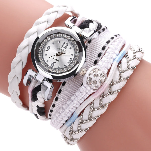 DUOYA DY080 Fashionable Fine Leather Band Winding Ladies Bracelet Watch Braided Quartz Watches