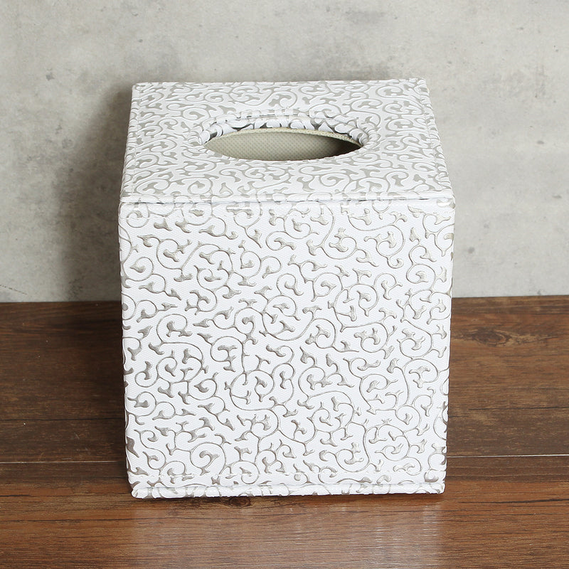 Square PU Leather Tissue Box Toilet Holder Cover Paper Case Home Decor Silver