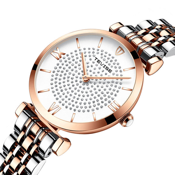 TEVISE T09 Waterproof Simple Style Women Wrist Watch Full Steel Band Quartz Watch