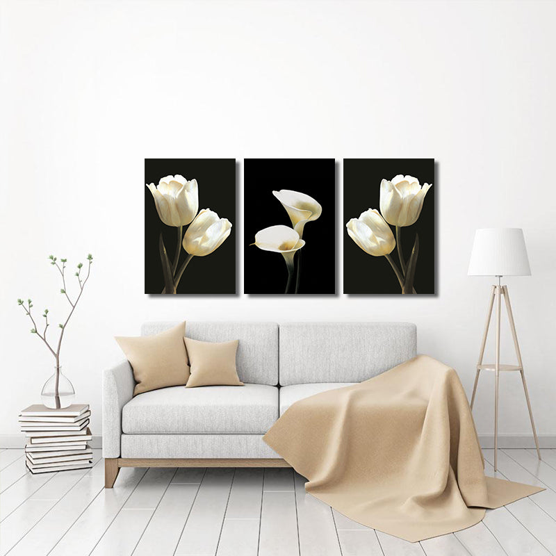 Miico Hand Painted Three Combination Decorative Paintings Botanic White Flower Wall Art For Home Decoration