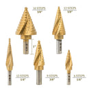 Drillpro 6Pcs 1/8 to 1-3/8 Inch Upgrade Titanium Spiral Grooved Step Drill Bit Set with Automatic Center Punch and Aluminum Case