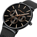 CRRJU 2155 Men Sapphire Blue Three Small Dial Calendar Fashion Steel Strap Casual Quartz Watch
