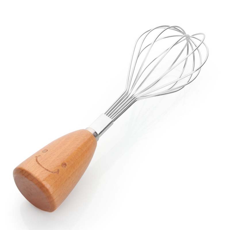 KCASA KC-EW032 Smile Wooden Handle Whisk Egg Beater Mixer Stirrer Blender Kitchen Cooking Tools