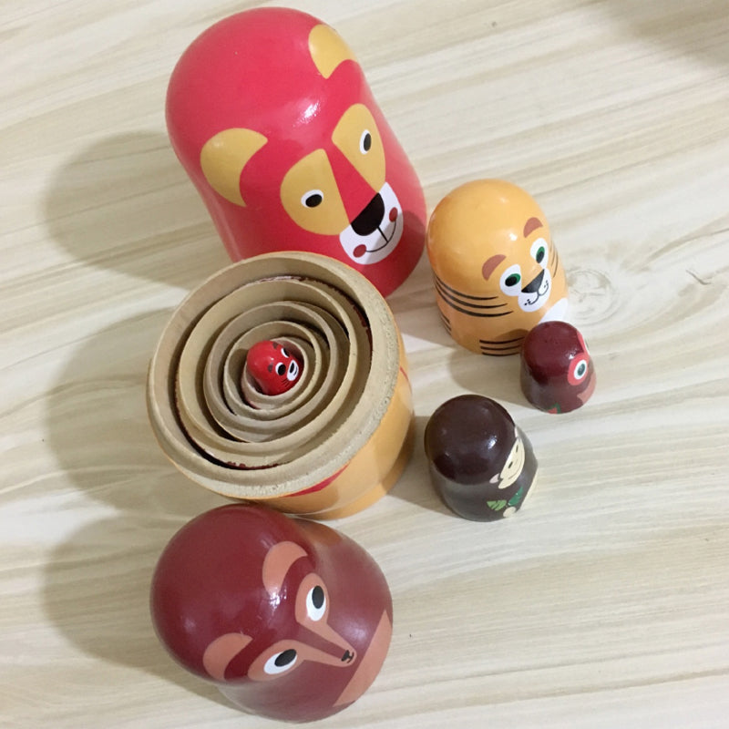 6PCS/Set Cute Wooden Animal Paint Nesting Dolls Decorations Russian Doll Matryoshka Hand Paint Toys