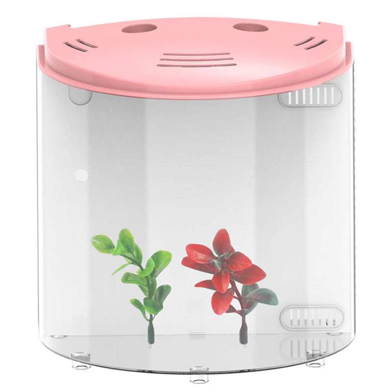 5L USB LED Small Fish Tank 180 Open Acrylic Half Moon Mini Aquarium Decor