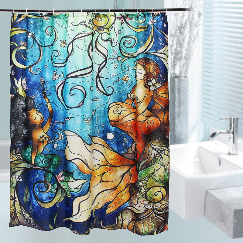 Waterproof Mermaid Scenery Pattern Fabric Shower Curtain Panel Sheer 180 x 180CM