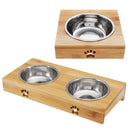 Non Slip Double Bowls Pet Dog Cat Puppy Food Water Bowl Feeder Feeding Dish Wood
