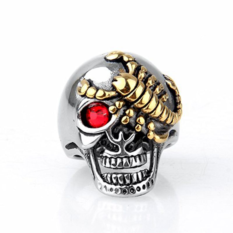 Fashion Stainless Steel Ring Gold Scorpion Skull Ring Red Eye Zircon Ring Halloween Jewelry