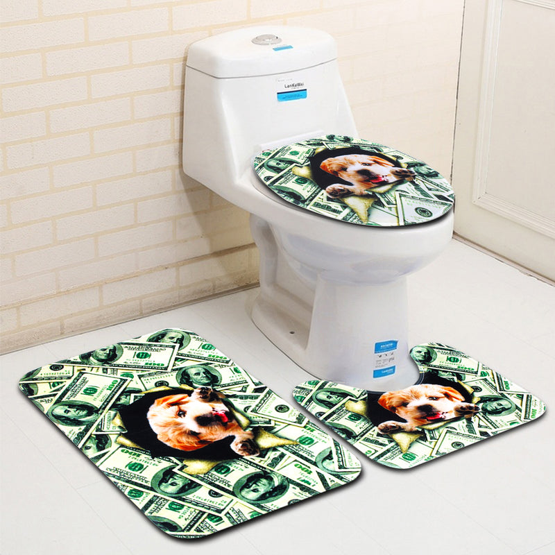 3PCS Non-Slip Bathroom Washable Carpet Animal Bathroom Rug Toilet Cover Mat