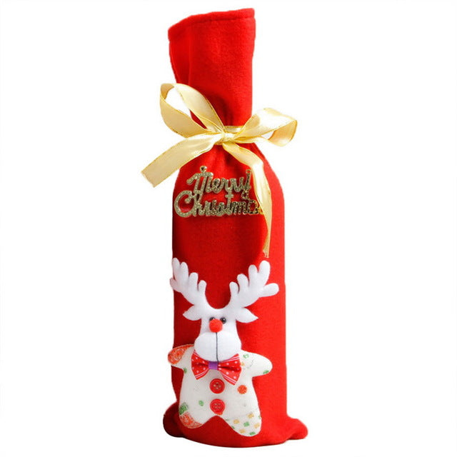 1pcs/bag Santa Claus Snowman Little Bear and Deer Red Bag Wine Bottle Gift Bag Decoration For New Ye