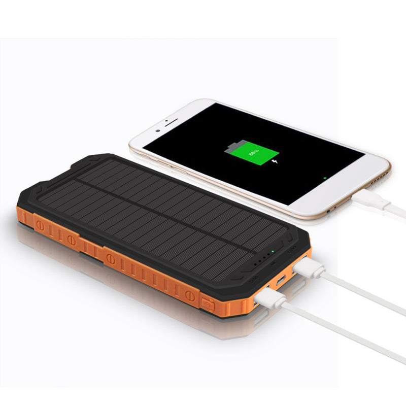 12000mAh Solar Power Bank Battery Fast Charger Dual USB SOS LED Light Compass