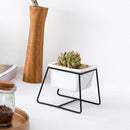 Ceramic Plant Flower Pot Metal Holder Set Geometric Planter Chic Indoor Garden Display Decorations