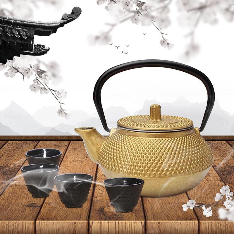 300ml Black/Gold Cast Iron Kettle Japanese Style Teapot with Strainer Tea Pot