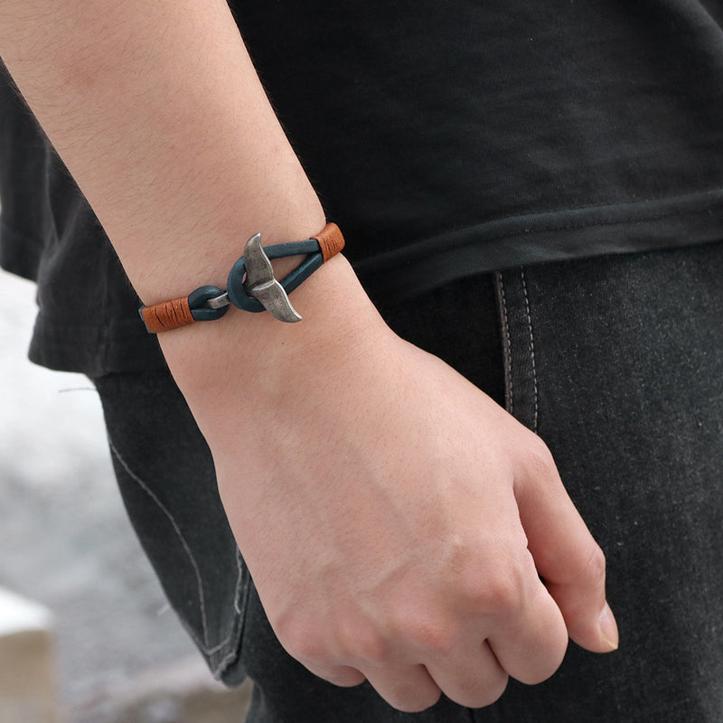 Whale Tail Alloy Leather Hand-knitted Men's Bracelet