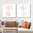 Miico Hand Painted Combination Decorative Paintings Blue And  Pink Balloon Bear Wall Art For Home Decoration