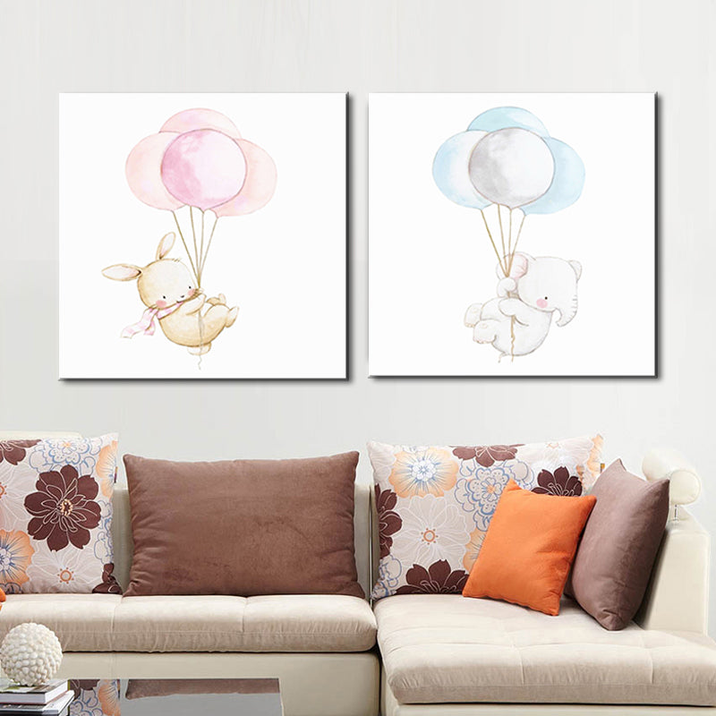 Miico Hand Painted Combination Decorative Paintings Blue And  Pink Balloon Bear Wall Art For Home Decoration