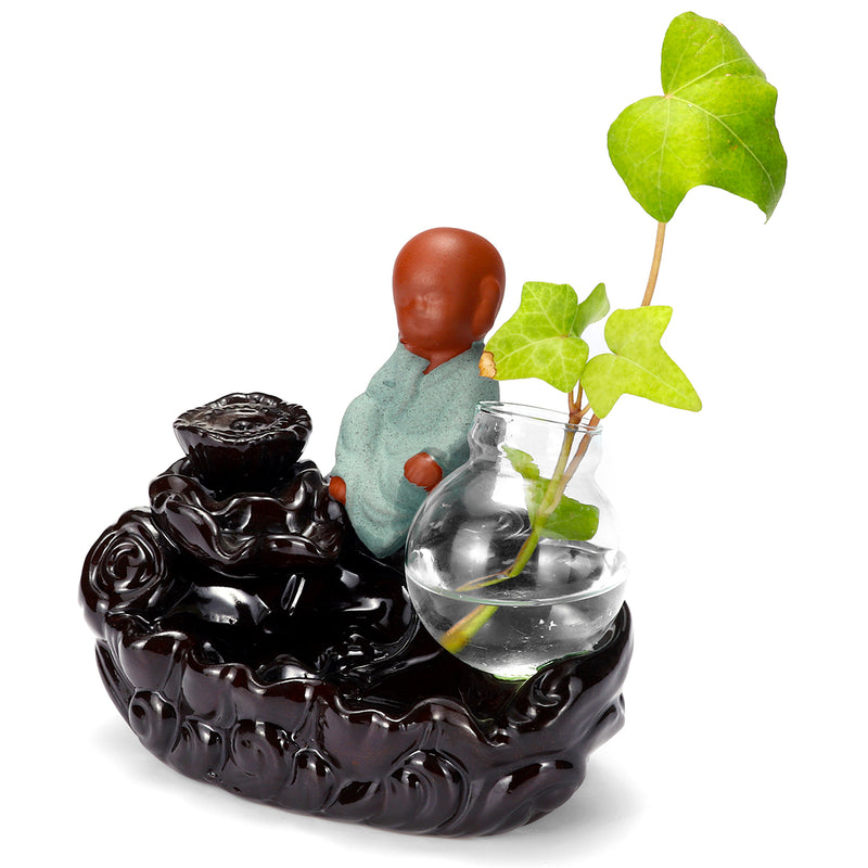 Ceramic Backflow Incense Burner With Glass Hydroponic Bottle Vase House Decorative Ornaments