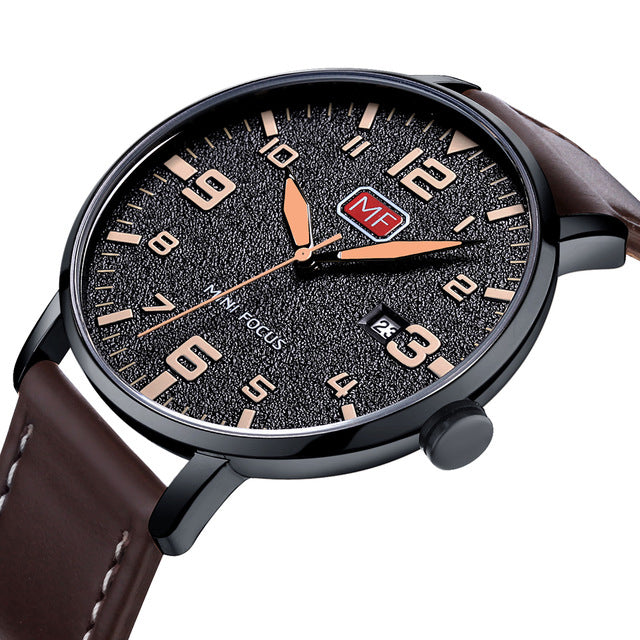 MINI FOCUS MF0158G Ultra Thin Casual Style Men Watch Date Display Leather Strap Quartz Watch