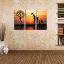 Miico Hand Painted Three Combination Decorative Paintings Giraffe In The Sunset Wall Art For Home Decoration
