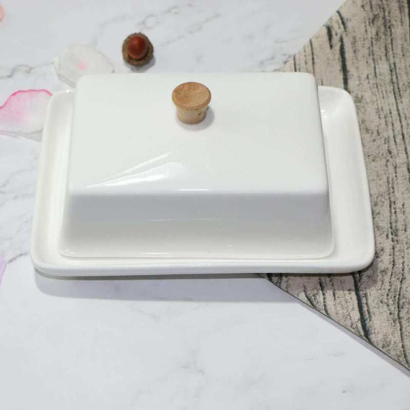 Porcelain Butter Dish With Lid Holder Serving Storage Tray Plate Storage Container Pizza Plate